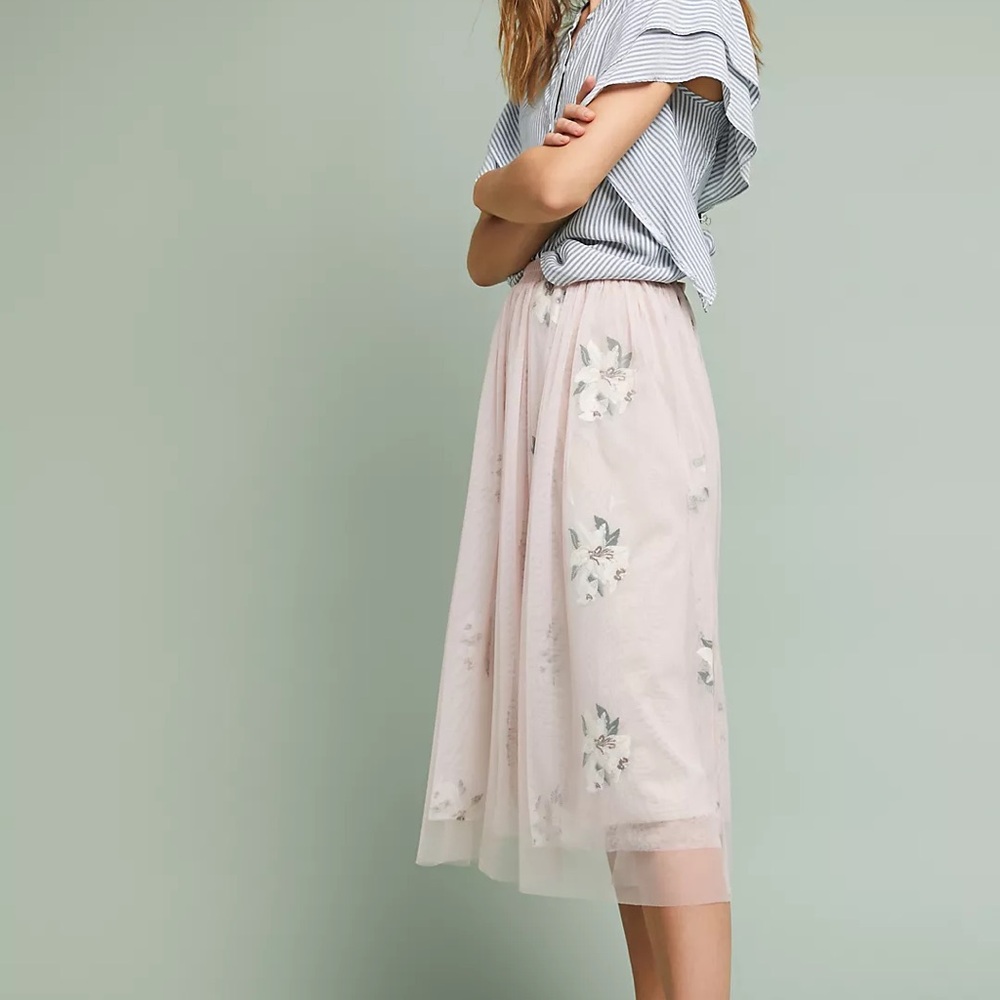 Anthropologie Pink Embellished A-Line Midi Skirt